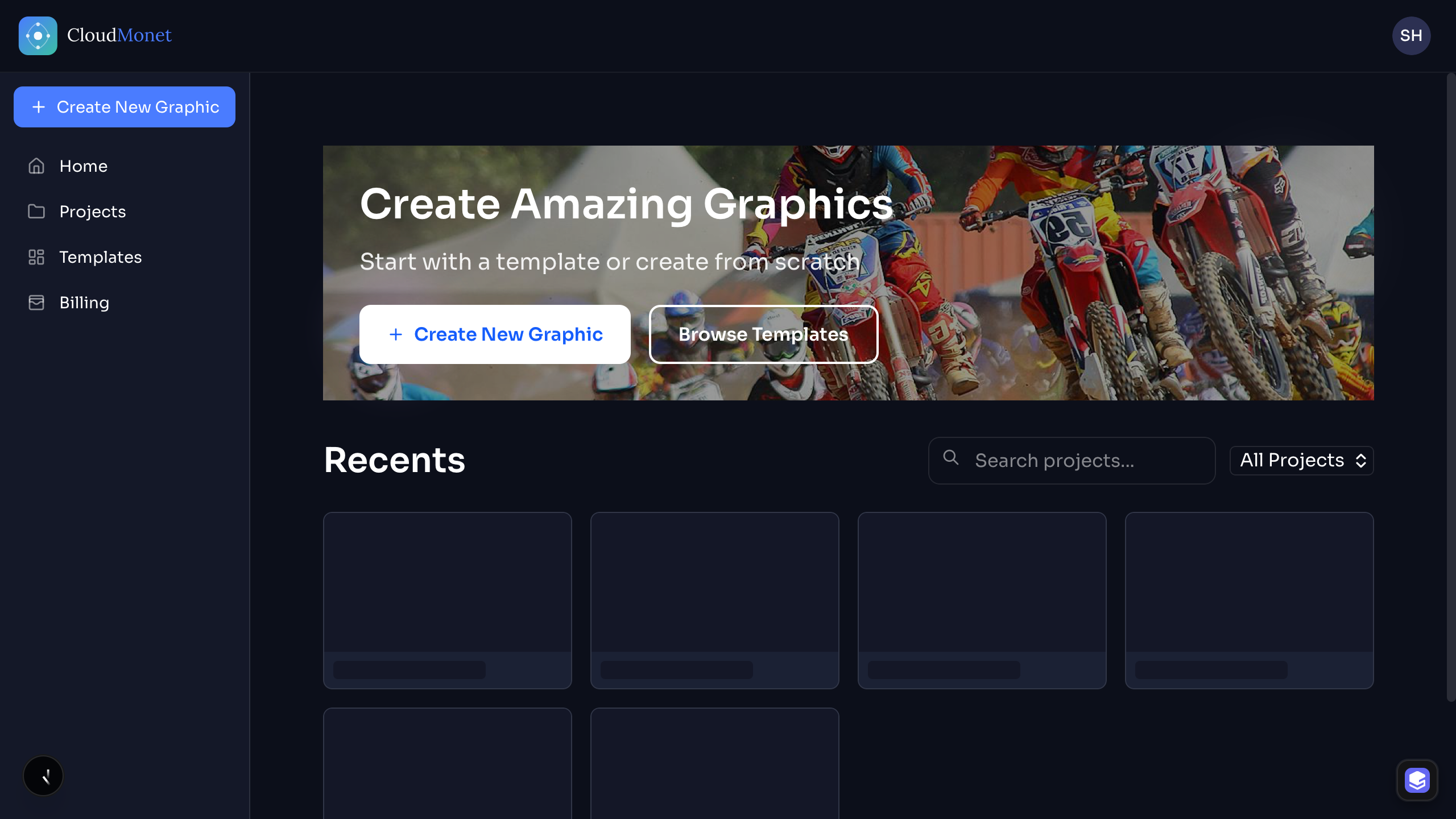 CloudMonet workspace with recent designs
